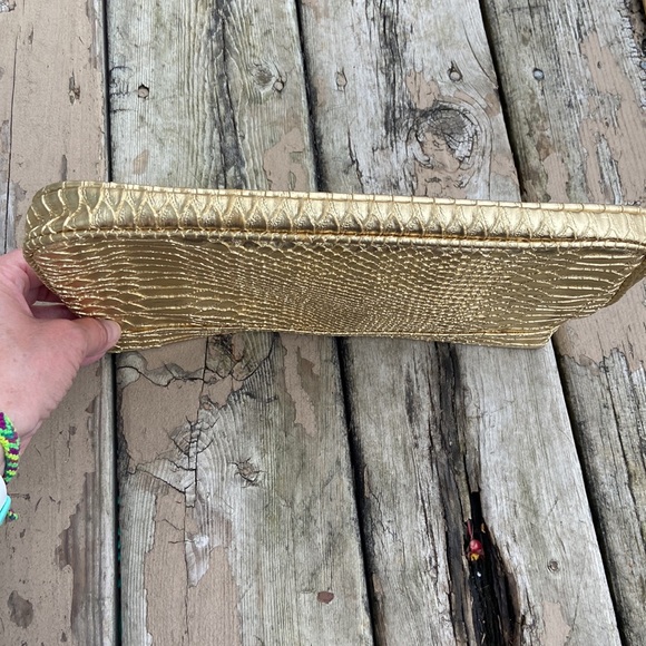 Guess Snake Skin inspired Gold Clutch, Bright Pink interior Disco Retro vibes - Picture 5 of 8